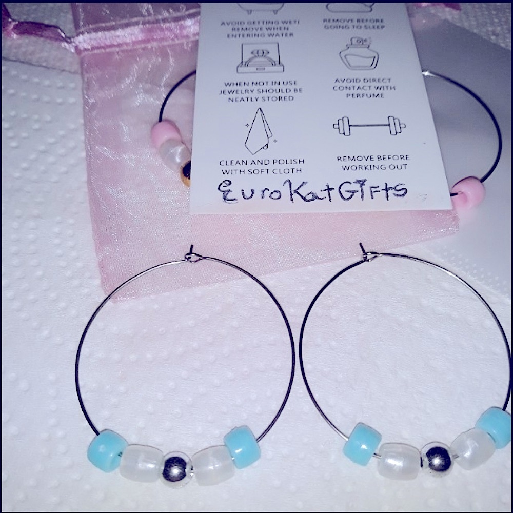 Unique Hoop Earrings Med Silver Plate over Stainless Steel NEW Gender Reveal Boy